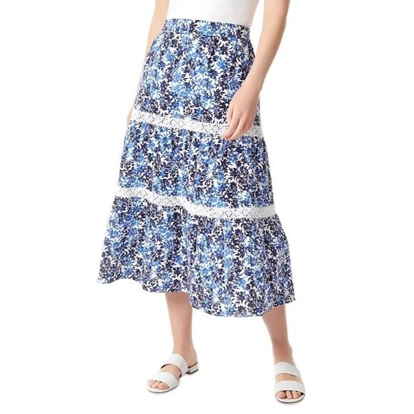 Jones New York Women’s Petite Lace-Trim Tiered Midi Skirt, White, PXL - Picture 1 of 1